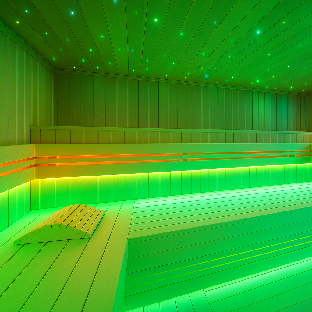 Комплект LED звездного неба для саун, детских комнат, ванных комнат, 12 ламп, RGB, IP54, 70°, золотой корпус